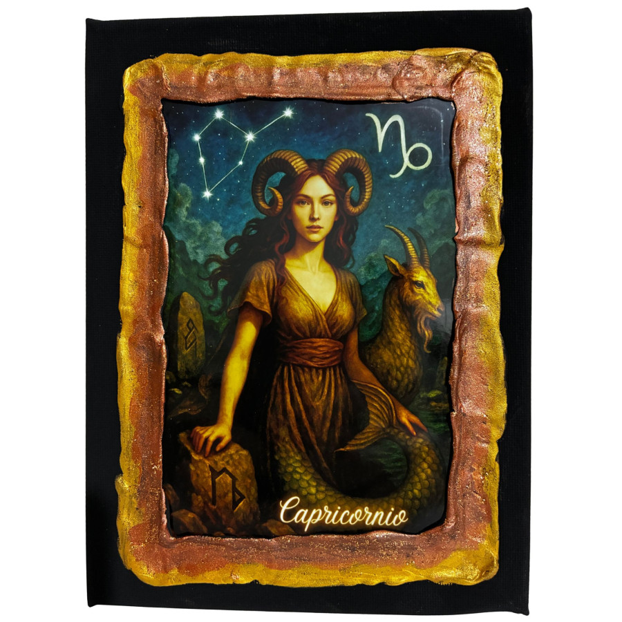 Cuadro signo Capricornio en lienzo decorado a mano Lunátika
