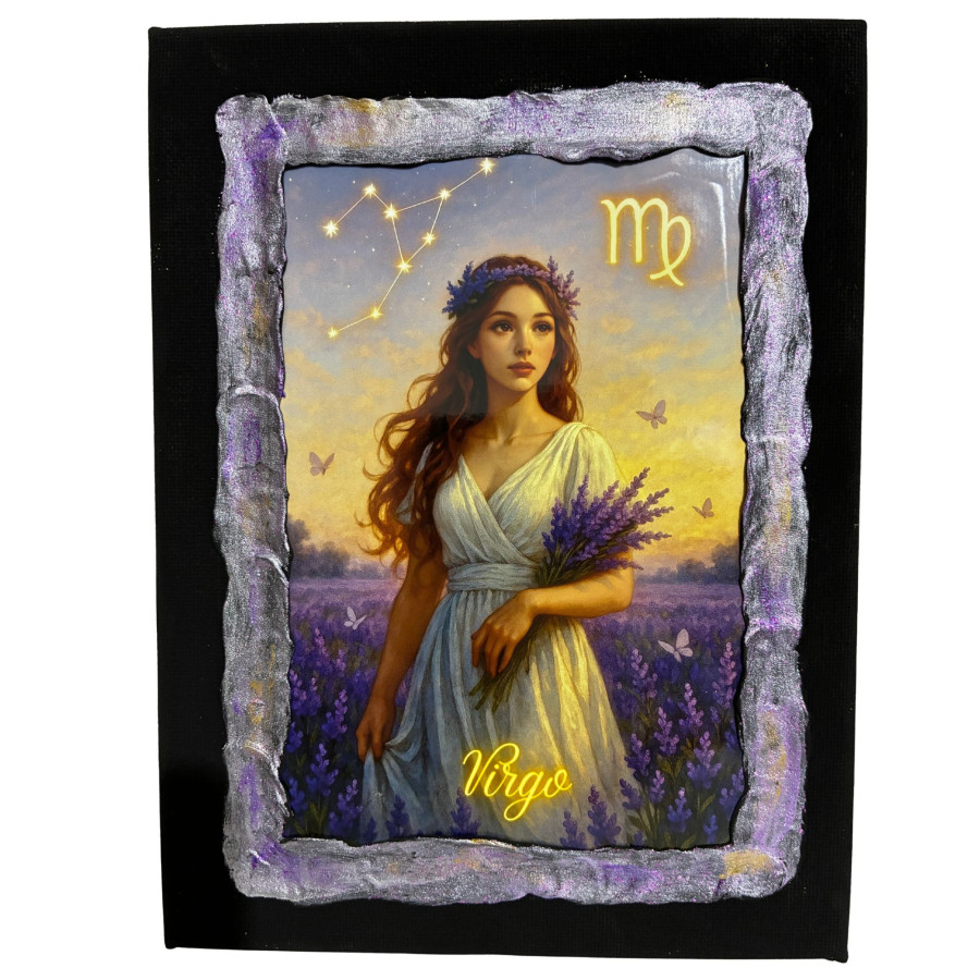 Cuadro signo Virgo en lienzo decorado a mano Lunátika