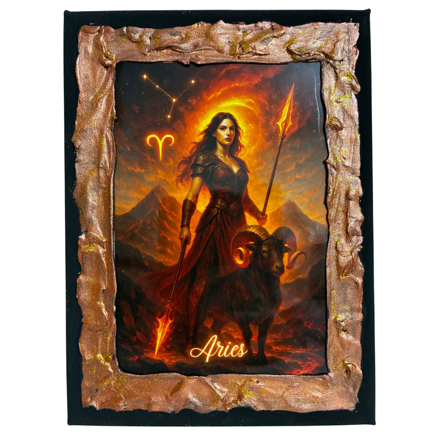 Cuadro signo Aries en lienzo decorado a mano Lunátika