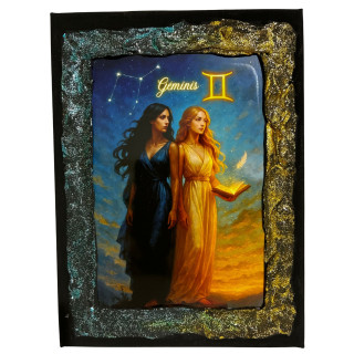 Cuadro signo Géminis en lienzo decorado a mano Lunátika