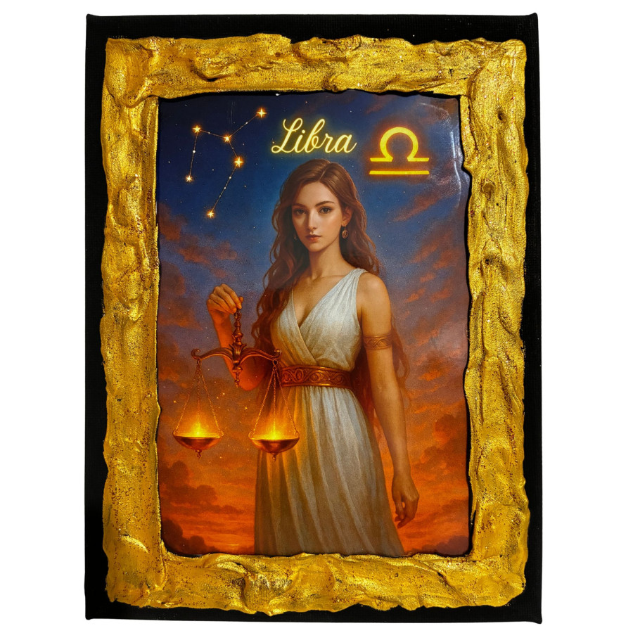 Cuadro signo Libra en lienzo decorado a mano Lunátika