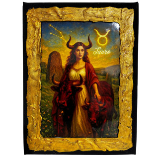 Cuadro signo Tauro en lienzo decorado a mano Lunátika