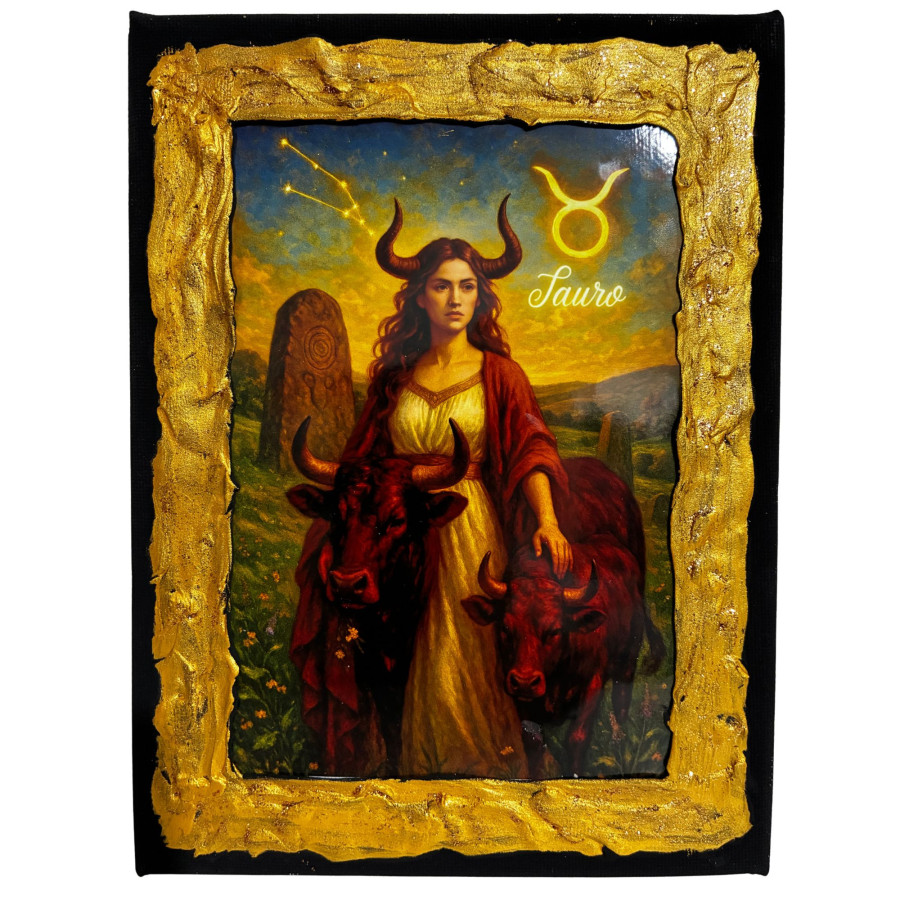 Cuadro signo Tauro en lienzo decorado a mano Lunátika