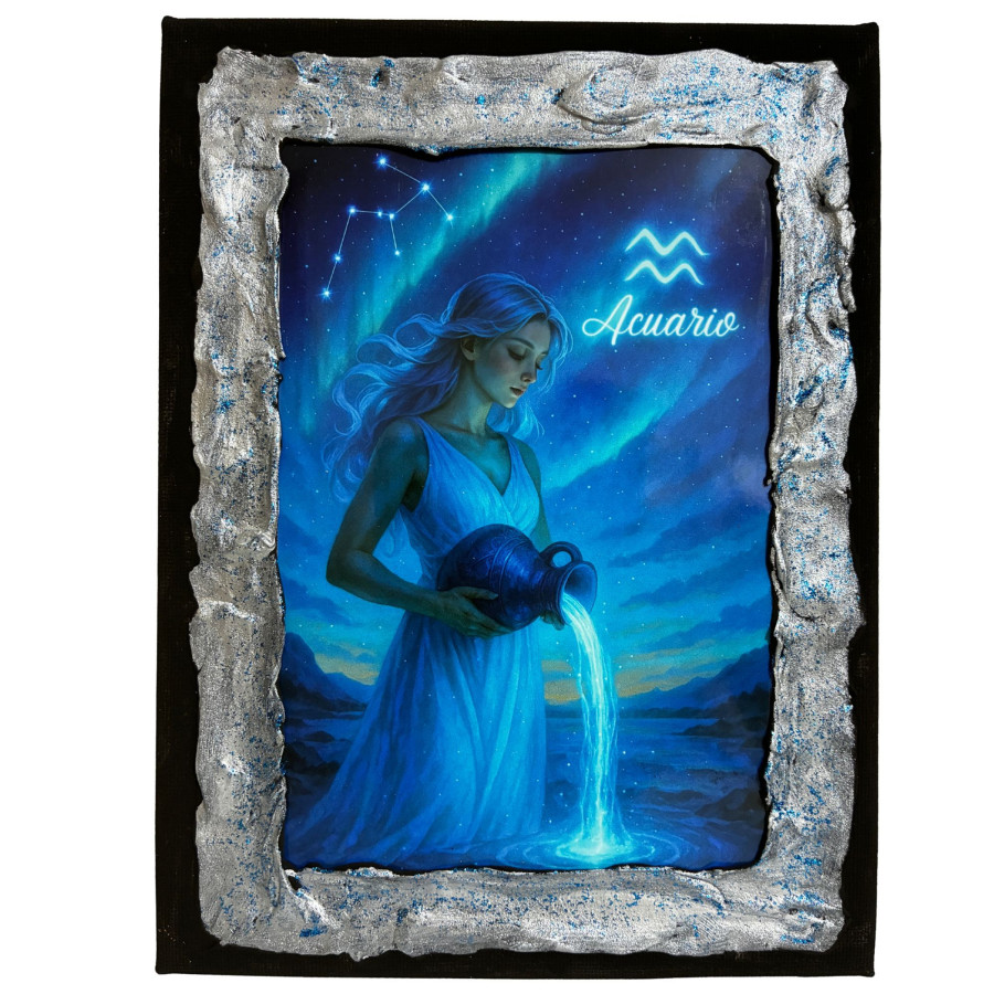 Cuadro signo Acuario en lienzo decorado a mano Lunátika