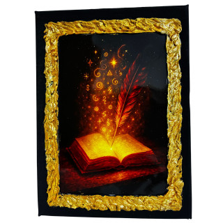 Cuadro Libro Mágico y Pluma Arcana | Lienzo Decorado a Mano