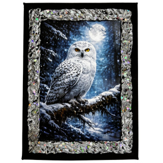 Cuadro búho blanco en bosque nevado bajo la luna llena