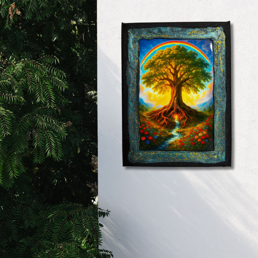 Cuadro árbol de la vida mágico decorado a mano colgado en pared