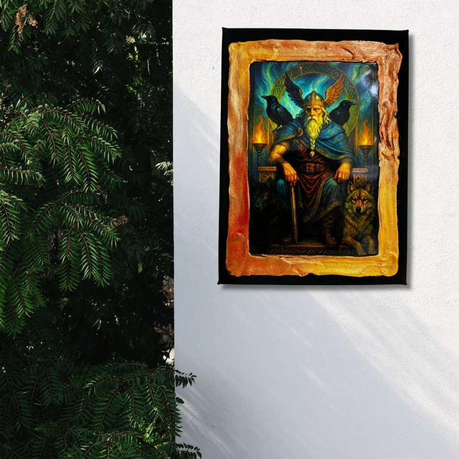 Cuadro de Odín dios nórdico decorado a mano colgado en pared