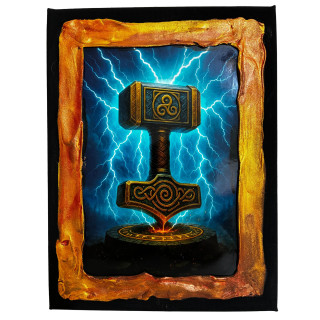 Cuadro martillo de Thor Mjölnir con relámpagos en estilo mitología nórdica