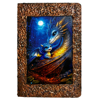 Libreta Mamá Dragón y su Cría con ilustración de dragona y bebé dragón en bosque mágico