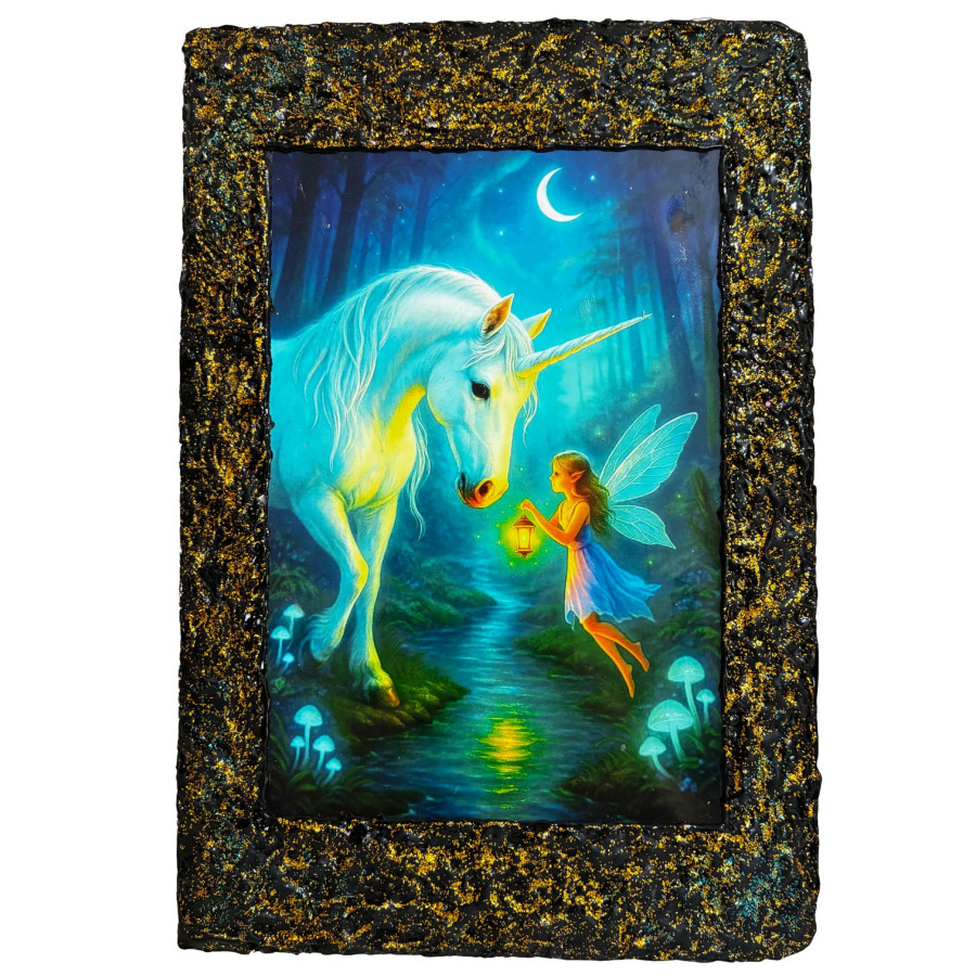 Libreta Hada y Unicornio Mágico con ilustración de hada luminosa y unicornio blanco en bosque encantado