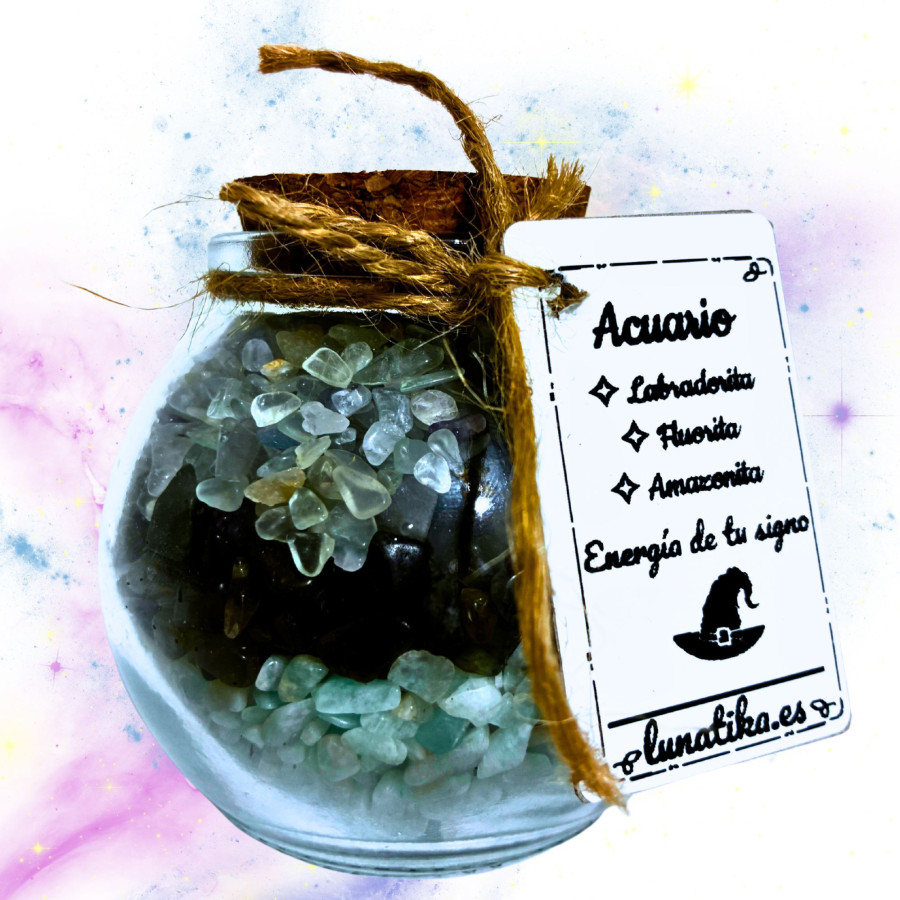 Tarrito de minerales para Acuario con labradorita fluorita y amazonita