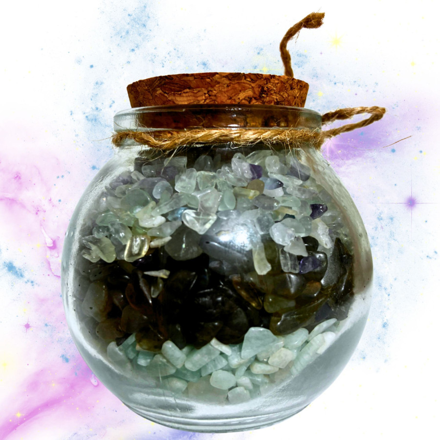 Detalle interior tarrito Acuario minerales labradorita fluorita amazonita