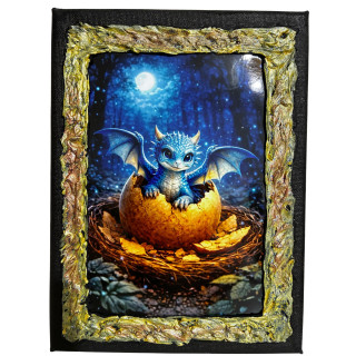 Cuadro dragón bebé en lienzo decorado a mano Lunátika