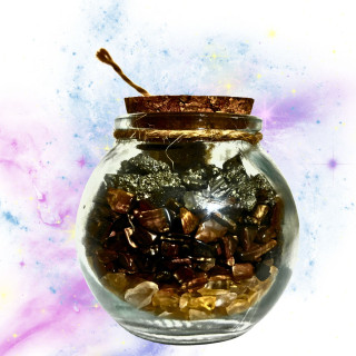 Detalle interior tarrito Leo minerales citrino ojo de tigre pirita