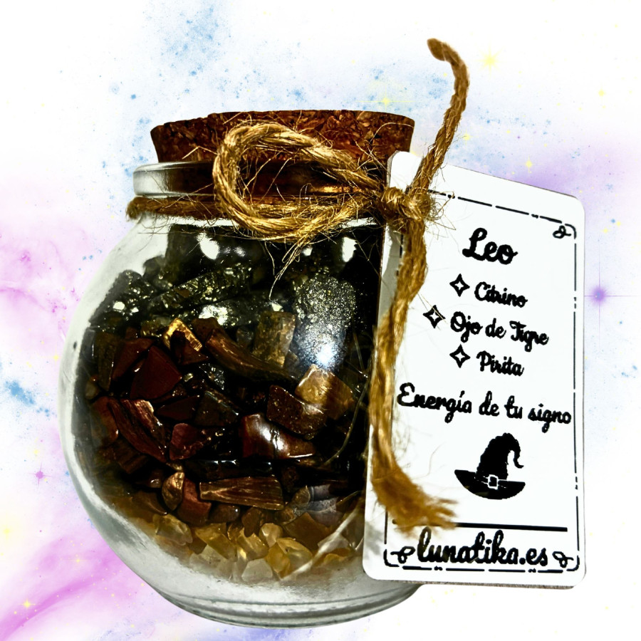 Tarrito de minerales para Leo con citrino ojo de tigre y pirita