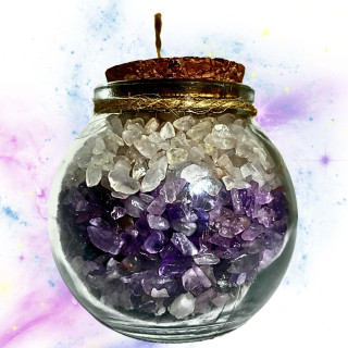 Detalle interior tarrito Cáncer minerales piedra luna amatista cuarzo rosa