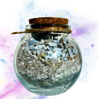 Detalle interior tarrito Géminis minerales fluorita calcedonia cuarzo blanco