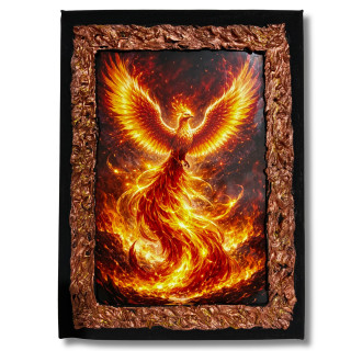 Cuadro fénix de fuego en lienzo decorado a mano Lunátika