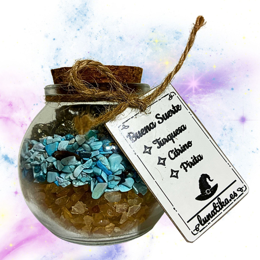 Tarrito de minerales Buena Suerte con turquesa citrino y pirita