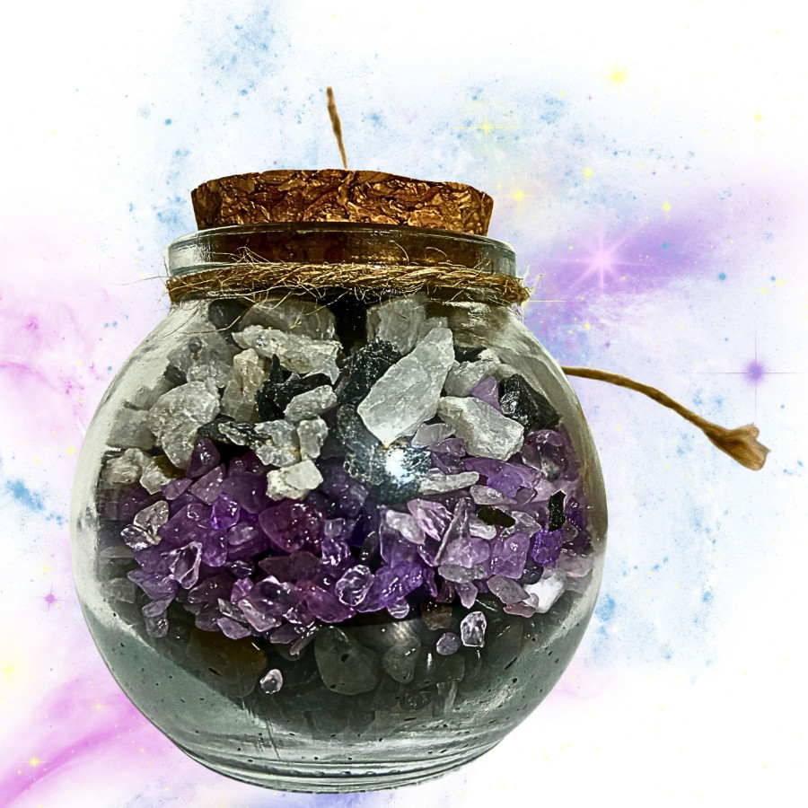 Detalle interior tarrito Oráculo Lunar minerales piedra luna labradorita amatista