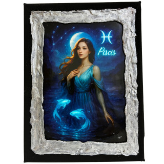 Cuadro signo Piscis en lienzo decorado a mano Lunátika