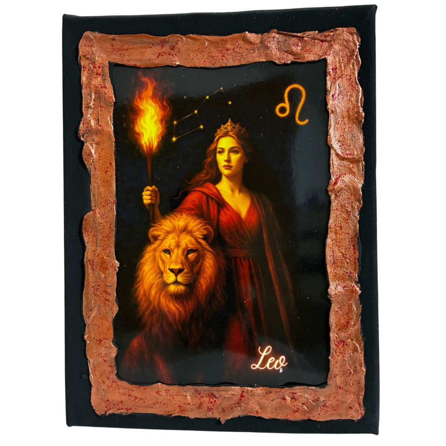 Cuadro signo Leo en lienzo decorado a mano Lunátika