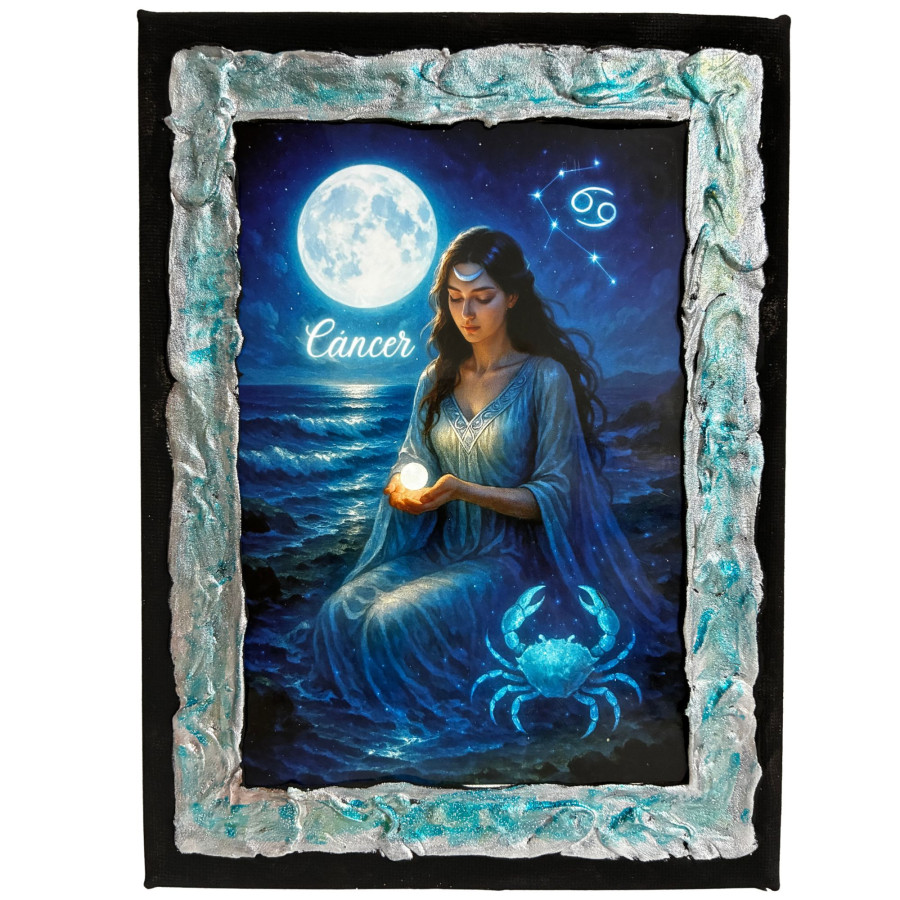 Cuadro signo Cáncer en lienzo decorado a mano Lunátika